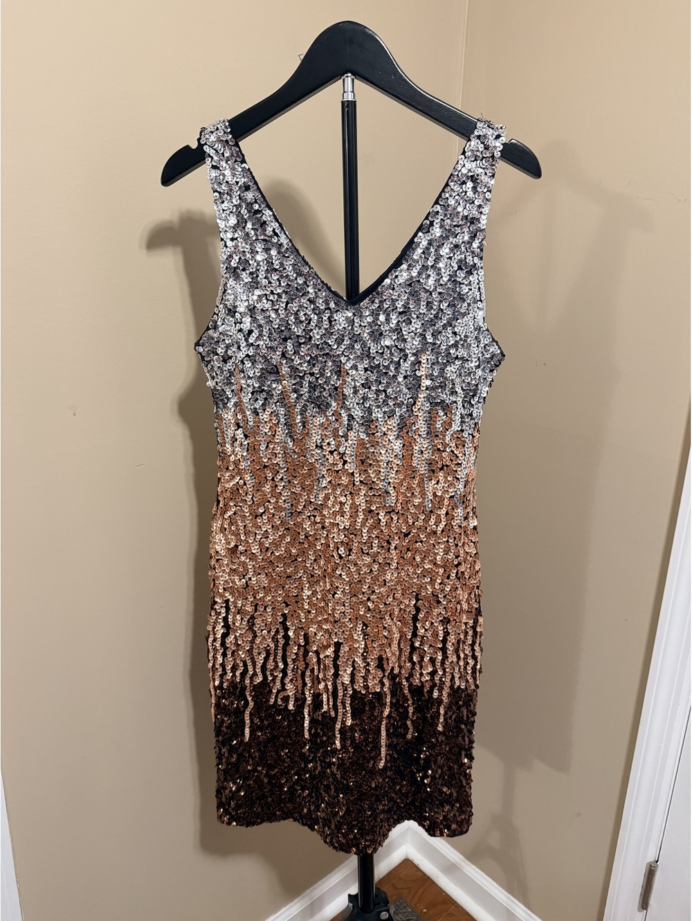PrettyGuide Silver Rose Gold Ombre Sequin Mini Dress Size M